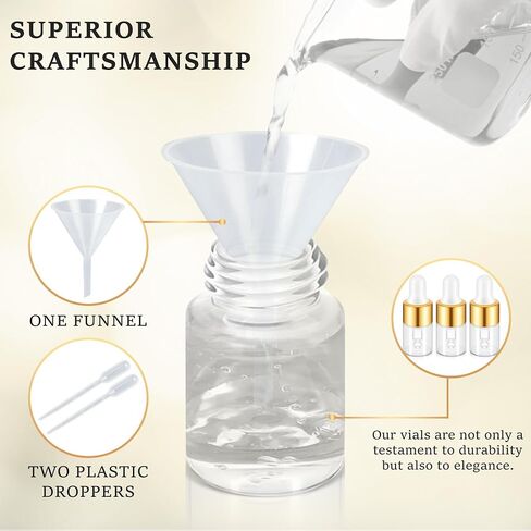 Essential Oil Vial Set (1ml x 100 Pack) - Premium Glass Dropper Bottles, Golden Caps, Empty Tincture & Perfume Travel Containers, Includes Funnel + 2 Plastic Droppers, Luxury Gift Box in Saudi Arabia