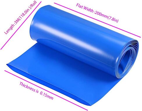 18650 21700 Battery Heat Shrink Tube,1Roll 9.8ft Length 500mm(19.68in) Width Battery Pack Heat Shrink Tubing Wrap (1, Blue, 9.8ft Length 500mm(19.68in) Width) in Saudi Arabia