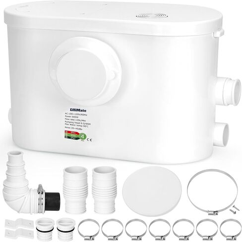 Macerator Pump, Silent 250W Sewage Sump Pump, 6000 L/h Flow, Upflush 26.3ft Head, IPX7, Utility Sink Pump with 2 Inlets for Wastewater Disposal in Basement Shower Bathtub Laundry Kitchen RVs in Saudi Arabia
