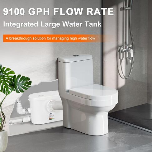 Macerator Pump, Silent 250W Sewage Sump Pump, 6000 L/h Flow, Upflush 26.3ft Head, IPX7, Utility Sink Pump with 2 Inlets for Wastewater Disposal in Basement Shower Bathtub Laundry Kitchen RVs in Saudi Arabia