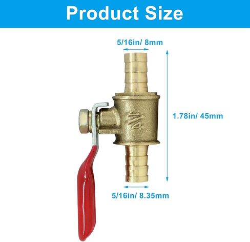 Waziaqoc 4 Pcs 1/4 Inch Hose Barb Ball Valve, Mini Brass Shut Off, Pipe Tubing Fitting with Clamps for Water Air Fuel, 180 Degree Operation Handle in Saudi Arabia