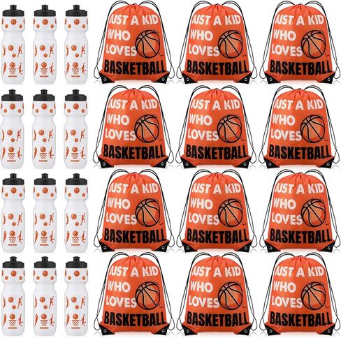 Talltalk 12 Pcs Basketball Party Favors Basketball Bag and Water Bottle Set Basketball Drawstring Bag Gift Goodie Treat Bags 24 oz Basketball Water Bottle Cup Basketball Party Supplies Gift in Kuwait