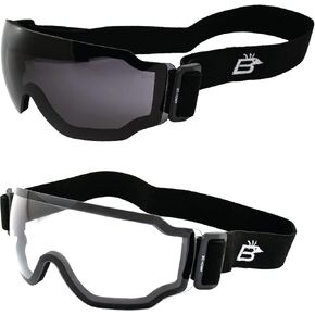 Birdz Eyewear Arch Safety Sky Diving Motorcycle Goggles for Men & Women ANSI Z78.1+ 3 Pairs Clear and Smoke Blue Mirror Lenses