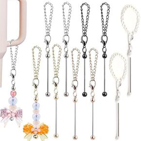 10 Packs Beadable Charms Accessories for Tumblers Cup with Handle Cup Metal Blank Bar Chains Wire for 30 40 oz Water Bottle Jewelry Making Blank Beaded DIY Craft, 5 Colors