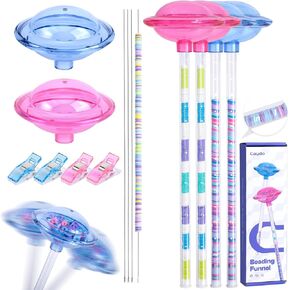 Caydo 4 Pack Bead Funnel with Graduated Scale and Lid, Clay Beads Beading Tools Kit, Beading Funnel for Clay Beads, Beading Supplies for Clay Bracelet, Beading Tools with Beading Needles