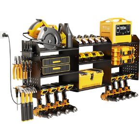Power Tool Organizer, 45.5 Inch Cordless Drill Holder Wall Mounted, 3 Layers Tool Organizers with Outlet Power Strips , Garage Storage Rack for Toolbox/Impact Wrenches/Screwdriver/Plier/Hammer
