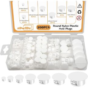 200PCS 7 Sizes Black Hole Plugs Nylon Plastic Plugs for Round Holes, 1" 3/4" 5/8" 1/2" 3/8" 5/16" 1/4" Round Hole Cover Snap Locking, Used for Plastic Furniture, Cabinet Furniture DD016-b