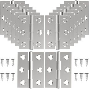 16 Pcs Small Stainless Steel Door Hinges, 2 inch Window Folding Hings, Home Furniture Hardware with 96 Screws (Silver)