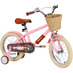 Kids Bike for Girls Ages 3-5, 5-8 Year Old, Kids' Bicycles with Training Wheels & Basket & Bell, 14 16 Inch Pink Birthday Gift