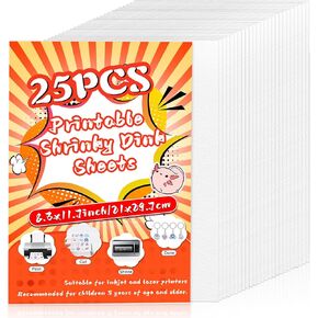 OFNMY Printable Shrinky Dink Sheets,225PCS Shrinky Dink Keychain Kit with 25 Printable Shrink Plastic Sheets 100PCS Keychains and Open Iron Ring for Inkjet Printer Kids DIY Crafts Mothers Day Gifts