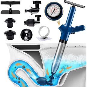 Toilet Plunger Blaster, Toilet Snake Drain Clog Remover, High-Pressure Air Sink Toilet Plunger Drain Blaster with Real-Time Barometer, Plungers for Toilet, Sink, Floor Drain, Kitchen Clogged (Gray)