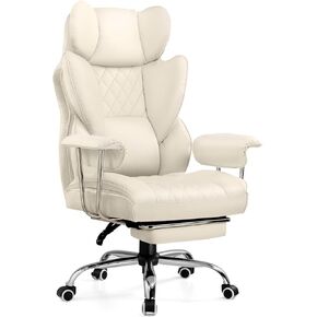 COMHOMA Big and Tall Office Chair, High Back Leather Gaming Chair with Footrest, Executive Ergonomic Office Chair with Pocket Spring Lumbar Support and with Outward Fixed Soft Armrests