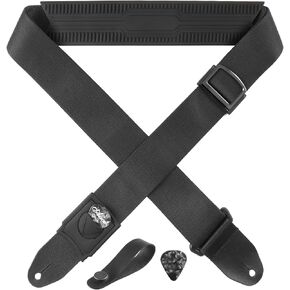 Guitar Strap, Silicone padded non-slip guitar straps with Guitar Plectrum Integrated Slot and Pull-Type Metal Buckle for Bass, Electric & Acoustic, Best Gifts for Kids, Guitarists(Leather Ends)