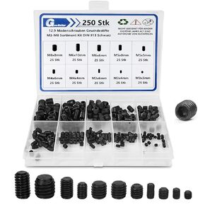 Set Screw Assortment Kit (250 Pcs) - Metric Sizes M3, M4, M5, M6, M8-304 Stainless Steel Cupped & Hex Head Screws - Perfect for Door Knobs, Home Repair, Furniture, and More!