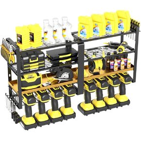 Power Tool Organizer Wall Mount, Power Tool Organizer, 4 Layers Garage Tool Organizers and heavy metal Utility Racks, 6 hooks with Screwdriver/Plier/Hammer Holder gold (BLACK)