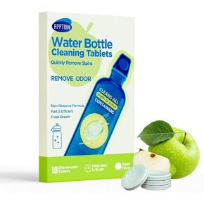 Water Bottle Cleaning Tablets, 18 Pack Bottle Clean Tablet Hydration Bladder Cleansing Tablets for Hydration Bladder, Water Bottle, Individually Packed, Mint Flavor