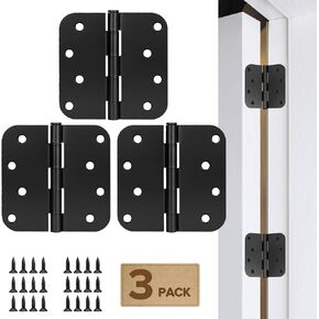 Donext 6 Pack Heavy Duty 4" Rounded Matte Black Door Hinges - Durable Hinges with 1/4" Radius Corner