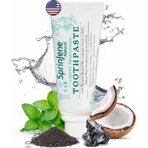 SprinJene Natural Fluoride Free Toothpaste for Clean and Strong Teeth and Gums, Fresh Breath, and Helps Dry Mouth - Vegan, Dye-Free, SLS Free Toothpaste for Adults 2 Pack (Original)