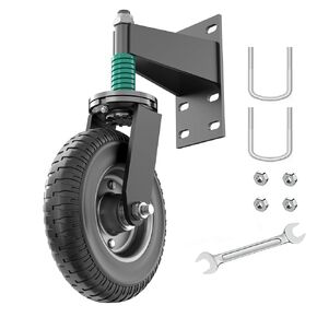8inch Gate Wheel with Brake for Metal Tube Gate and Wooden Gate, Spring Loaded 360 Degree Rotation Gate Caster Kit, Fence Gate Wheels with Screws and Wrenches, Supports 700lbs, 1 Pack