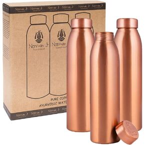 NORMAN JR, Copper Water Bottle 1L - Gift Box of 3, Plain, an Ayurvedic vessel made from pure copper - helps you drink more water, with many health benefits