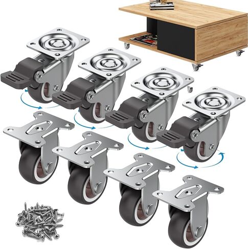 1 inch Caster Wheels with Brake, Heavy Duty Casters,Swivel Plate Castors and Roller Wheels, Wheels for Furniture, Workbench Casters and Work Table, Cart Wheels (Brown 1 inch, 8 Brake) in Saudi Arabia
