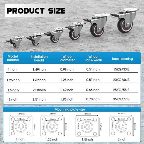 1 inch Caster Wheels with Brake, Heavy Duty Casters,Swivel Plate Castors and Roller Wheels, Wheels for Furniture, Workbench Casters and Work Table, Cart Wheels (Brown 1 inch, 8 Brake) in Saudi Arabia