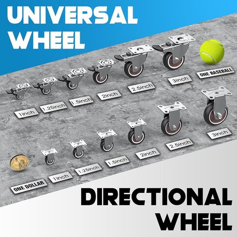 1 inch Caster Wheels with Brake, Heavy Duty Casters,Swivel Plate Castors and Roller Wheels, Wheels for Furniture, Workbench Casters and Work Table, Cart Wheels (Brown 1 inch, 8 Brake) in Saudi Arabia