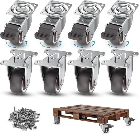 1 inch Caster Wheels with Brake, Heavy Duty Casters,Swivel Plate Castors and Roller Wheels, Wheels for Furniture, Workbench Casters and Work Table, Cart Wheels (Brown 1 inch, 8 Brake) in Saudi Arabia