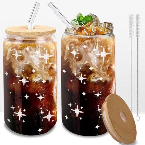 أكواب زجاجية مع أغطية وقش 1 حصص ، فنجان قهوة زجاجي ، كوب زجاجي مع غطاء للقهوة المثلجة ، عصير ، كوكتيل ، بيرة ، ويسكي ، صودا ، ماتشا ، كوب زجاجي 16 أوقية مع غطاء الخيزران ، 1 فرشاة in Saudi Arabia