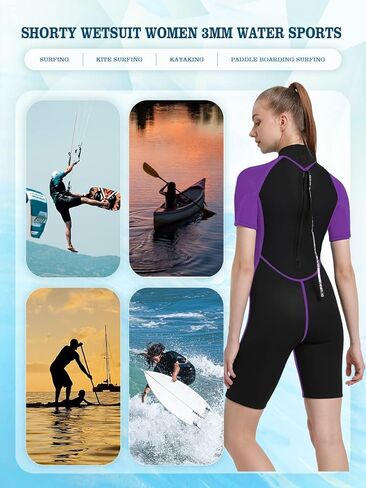 REALON Shorty Wetsuit Women 3mm, Short Sleeves Swimsuit One Piece Neoprene Surfing Wet Suits, Adult Shortie for Snorkeling, Kayaking, Swimming and Free Diving (3mm Shorty Blue, X-Large) in Kuwait