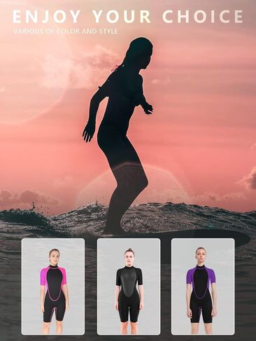 REALON Shorty Wetsuit Women 3mm, Short Sleeves Swimsuit One Piece Neoprene Surfing Wet Suits, Adult Shortie for Snorkeling, Kayaking, Swimming and Free Diving (3mm Shorty Blue, X-Large) in Kuwait
