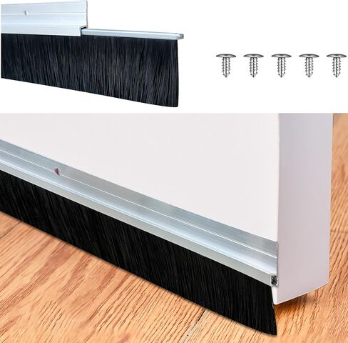 كنس باب الألومنيوم لأسفل الباب 39.3 "L x 2" W ، فرشاة مسح الباب الناعمة ، التثبيت السهل ، البني in Kuwait