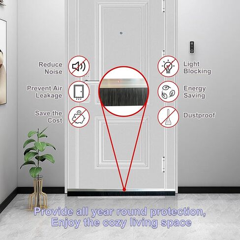 كنس باب الألومنيوم لأسفل الباب 39.3 "L x 2" W ، فرشاة مسح الباب الناعمة ، التثبيت السهل ، البني in Kuwait
