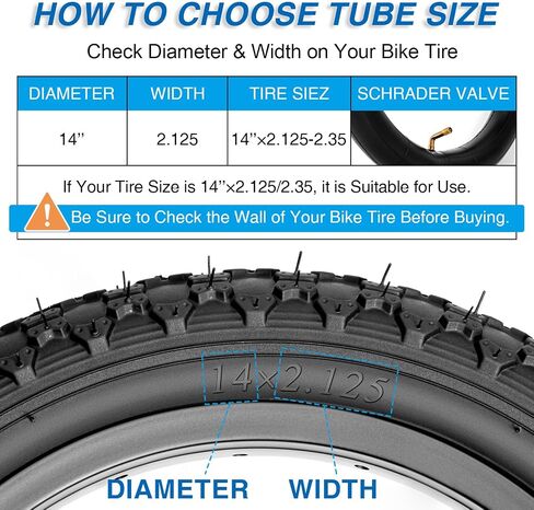 14 /16x 2.125-2.35 Bike Inner Tube - Heavy-Duty Tubes with Metal Bent Valve, 14 /16x 2.125 inch Tube with Angled Valve Stem for Electric Scooters E-Bike and 14/16 Inch Bike in Saudi Arabia
