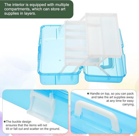 yokive art supply storage storage ، صندوق تخزين للأدوات الفنية مربع 3-tray Craft Box Supplies منظم مع مشبك مقبض لطلاءات فرش ، Green trans in Kuwait