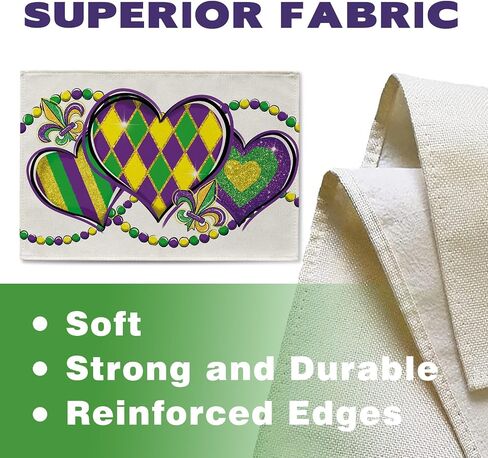 Mardi Gras Love Hearts Table Runner, Glitter Diamond Stripes New Orleans Carnival Kitchen Dining Table Decoration, Fleur De Lis Beads Burlap Indoor Outdoor Home Decor Party Supply 13 x 72 Inches in Saudi Arabia