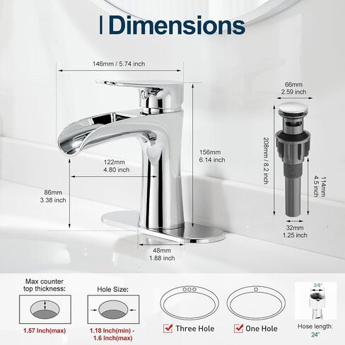 VOTON Black Bathroom Faucets Single Handle Waterfall Sink Faucet One Hole or Three Holes with Deck Mount Vanity Farmhouse RV Vessel Basin Faucet in Saudi Arabia