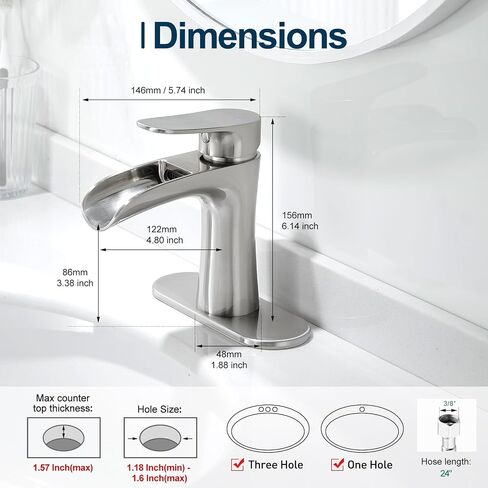 VOTON Black Bathroom Faucets Single Handle Waterfall Sink Faucet One Hole or Three Holes with Deck Mount Vanity Farmhouse RV Vessel Basin Faucet in Saudi Arabia