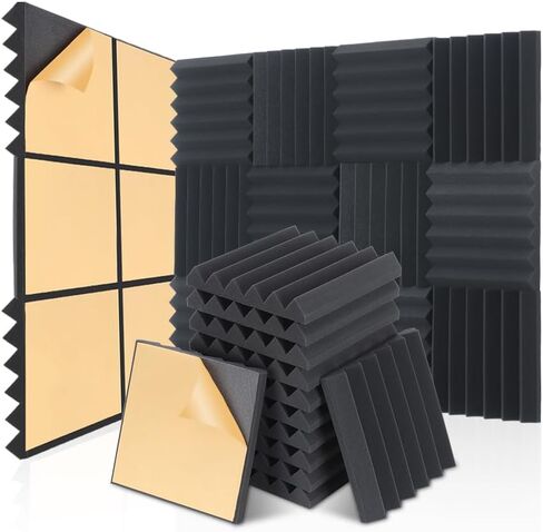6 Pack Sound Proof Foam Panels for Walls 12" X 12" X 2" Pyramid Acoustic Foam Panels with Self-Adhesive High Density Soundproof Wall Panels for Studio and Home in Saudi Arabia