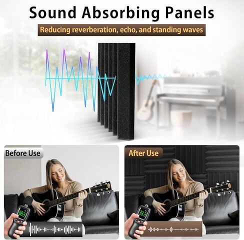 6 Pack Sound Proof Foam Panels for Walls 12" X 12" X 2" Pyramid Acoustic Foam Panels with Self-Adhesive High Density Soundproof Wall Panels for Studio and Home in Saudi Arabia