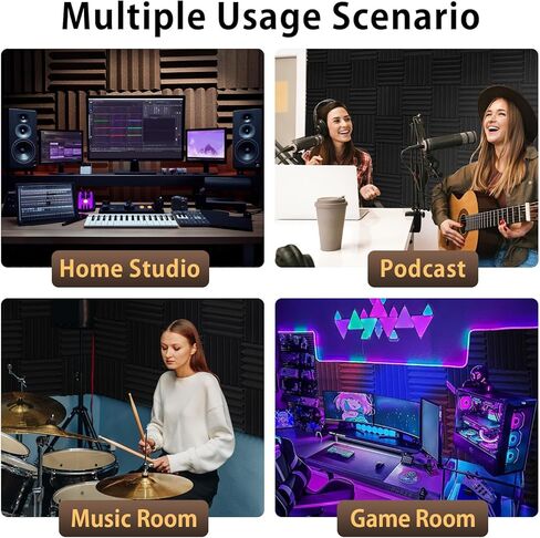 6 Pack Sound Proof Foam Panels for Walls 12" X 12" X 2" Pyramid Acoustic Foam Panels with Self-Adhesive High Density Soundproof Wall Panels for Studio and Home in Saudi Arabia