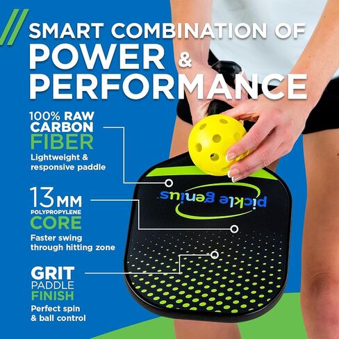 Pickleball Paddles by Pickle Genius - USAPA Approved 100% Raw Carbon Fiber Pickleball Paddle - Built-in State of The Art Technology for a Smart Combination of Power and Control - for All Levels in Saudi Arabia