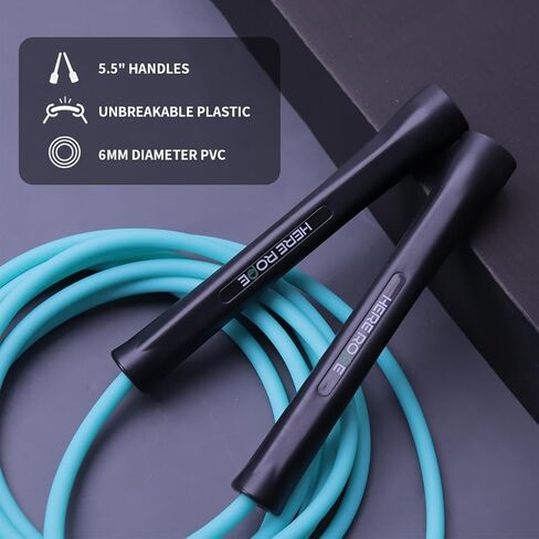 حبل القفز PVC 6 مم من Hererope للرجال والنساء للياقة البدنية، والسرعة، والخدع، وتدريب القلب، وحبل القفز للملاكمة مع مقابض غير قابلة للكسر وحبل قفز غير ملتوي، حبل القفز قابل للتعديل للداخل والخارج in Kuwait