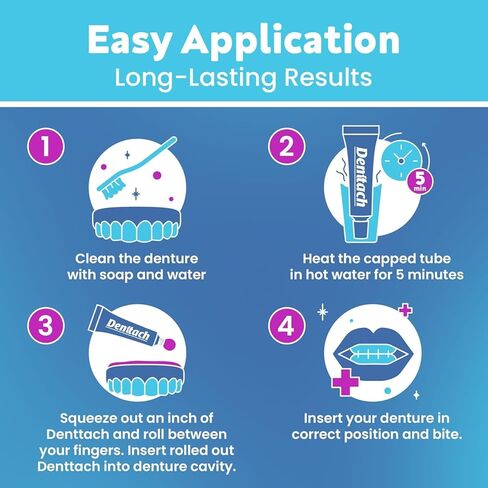 Denttach Denture Adhesive, Thermoplastic Denture Adhesive, Cushion, Reliner for Upper and Lower Dentures, Comfortable, Secure Denture Grip for Up to 7 Days, Non Glue, Zinc Free in Kuwait