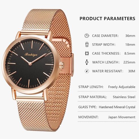 BOSHIYA Watches for Women Stretch Band 30mm Watch Ladies Analog Quartz Stainless Steel Expansion Band Watchs Waterproof Wristwatch for Small Wrist Silver Gold in Kuwait