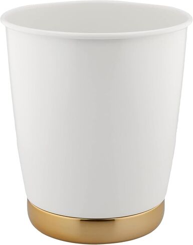 iDesign York Wastebasket, Metal Small Round Vintage Trash Can for Bathroom, Bedroom, Dorm, College, Office, 8.5" x 8.5" x 9.75", White and Chrome in Saudi Arabia