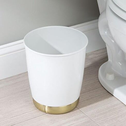 iDesign York Wastebasket, Metal Small Round Vintage Trash Can for Bathroom, Bedroom, Dorm, College, Office, 8.5" x 8.5" x 9.75", White and Chrome in Saudi Arabia