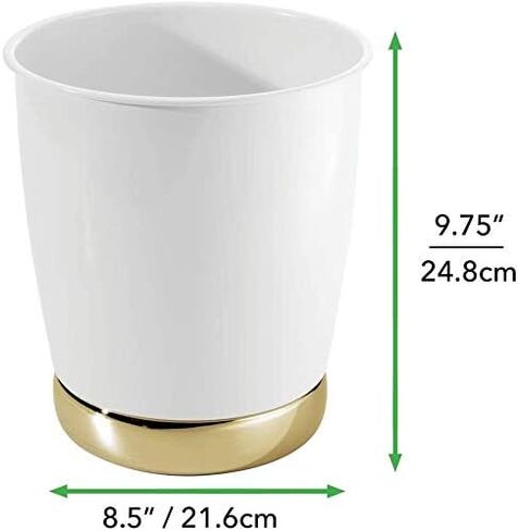 iDesign York Wastebasket, Metal Small Round Vintage Trash Can for Bathroom, Bedroom, Dorm, College, Office, 8.5" x 8.5" x 9.75", White and Chrome in Saudi Arabia