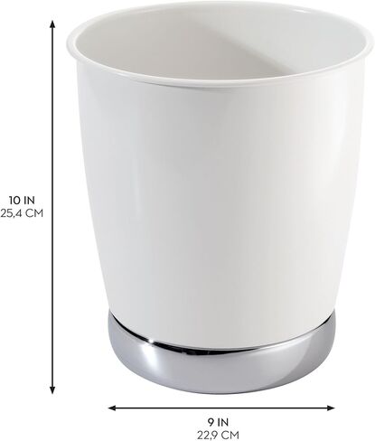 iDesign York Wastebasket, Metal Small Round Vintage Trash Can for Bathroom, Bedroom, Dorm, College, Office, 8.5" x 8.5" x 9.75", White and Chrome in Saudi Arabia