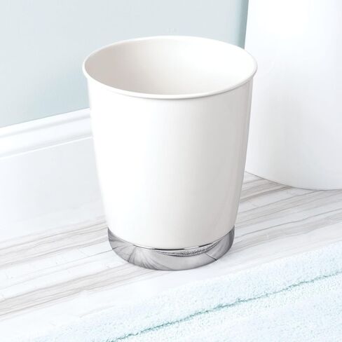iDesign York Wastebasket, Metal Small Round Vintage Trash Can for Bathroom, Bedroom, Dorm, College, Office, 8.5" x 8.5" x 9.75", White and Chrome in Saudi Arabia